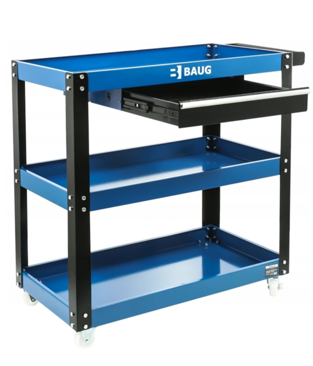 Carucior pentru scule cu 3 rafturi suprapuse 780x350mm cu sertar BAUG 3900 Carucior pentru scule cu 3 rafturi suprapuse 780x350mm cu sertar BAUG 3900