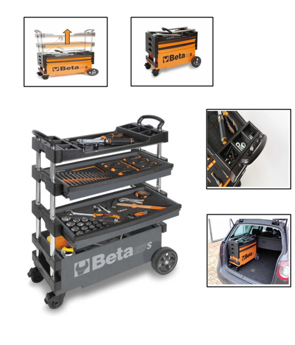 Carucior mobil cu 4 rafturi suprapuse tip sertare C27S Black Beta Tools