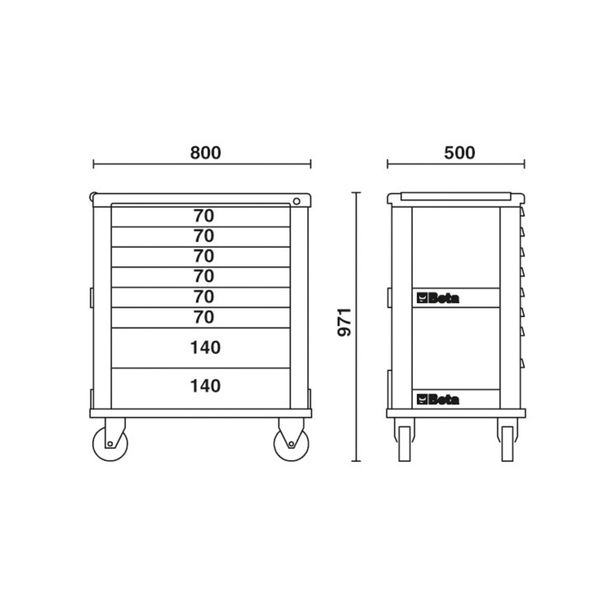 Dulap pentru scule cu 8 sertare din aluminiu Beta Tools C39/8 Gri