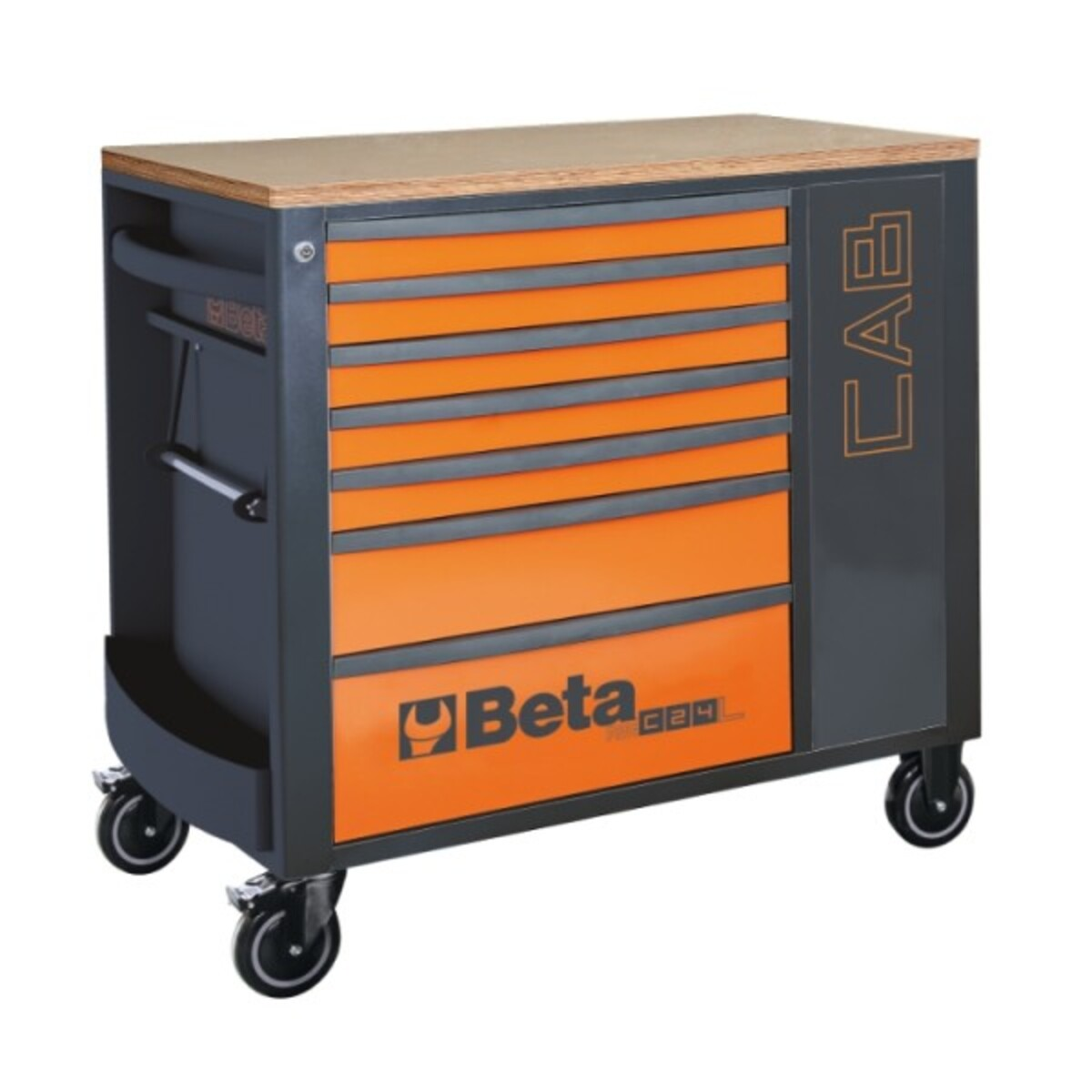 Dulap pentru scule cu 7 sertare, blat de lemn si etajera laterala cu inchidere Beta Tools RSC24L-CAB Orange Dulap pentru scule cu 7 sertare, blat de lemn si etajera laterala cu inchidere Beta Tools RSC24L-CAB Orange