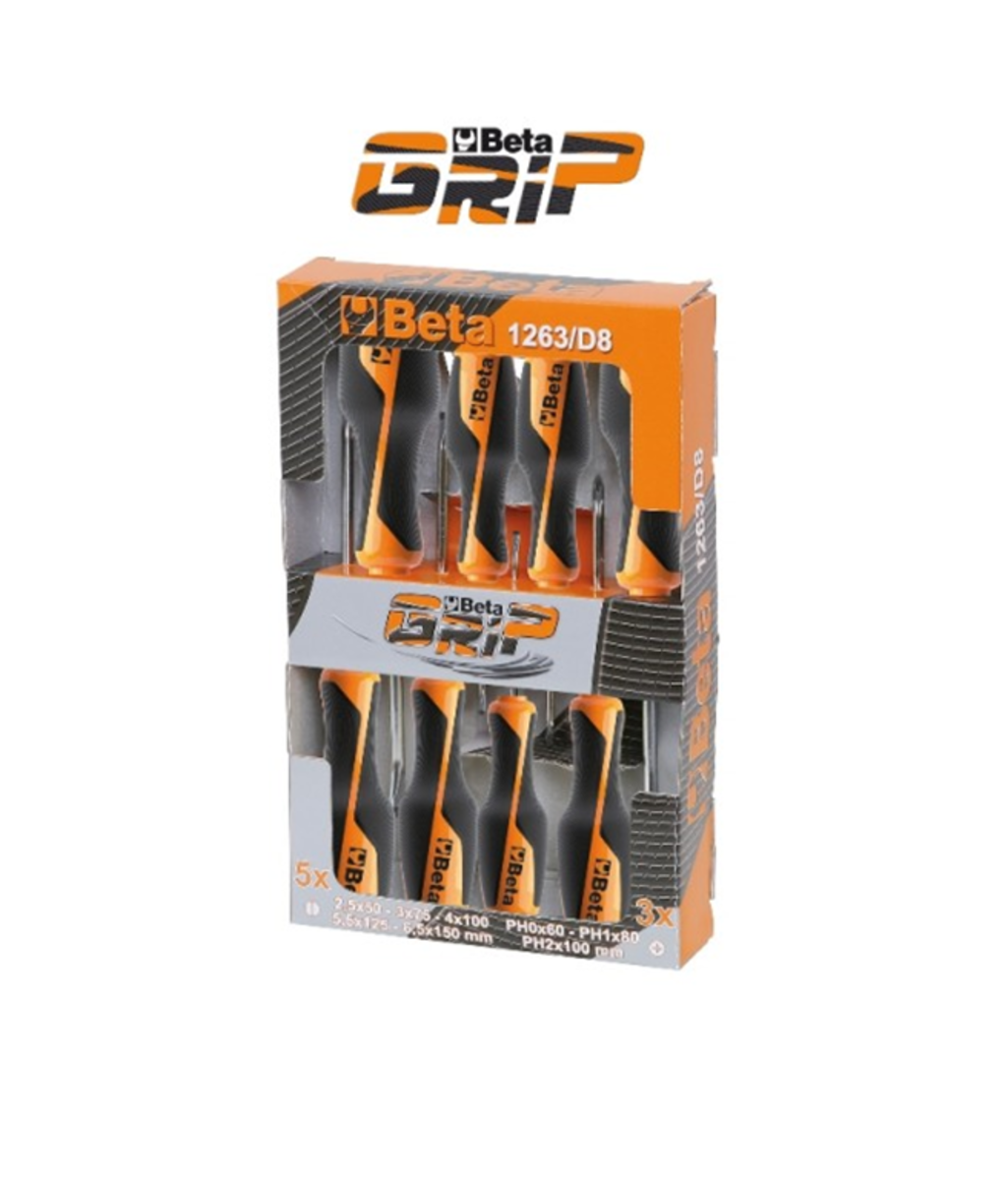 Set de surubelnite drepte si in cruce 1263/D8 (8 piese) Grip Beta Tools Set de surubelnite drepte si in cruce 1263/D8 (8 piese) Grip Beta Tools