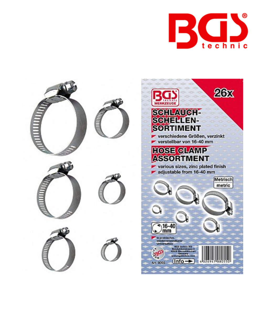 Sortiment de cleme de furtun Ø16 - 40mm - 26buc BGS Technic 8055