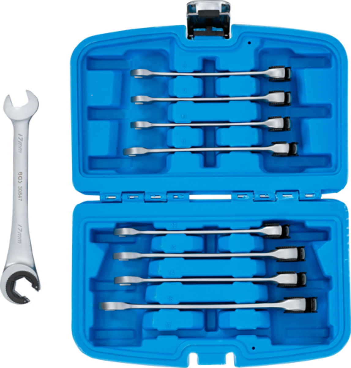 Set chei fixe cu clichet 8 - 17 mm 9 piese BGS Technic 30849 Set chei fixe cu clichet 8 - 17 mm 9 piese BGS Technic 30849