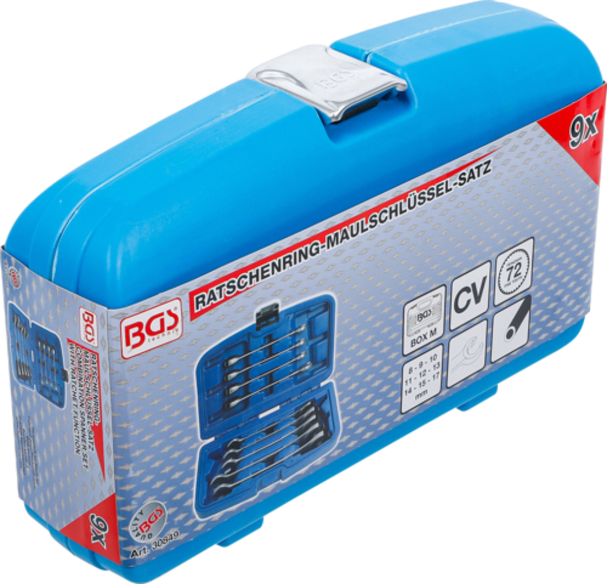 Set chei fixe cu clichet 8 - 17 mm 9 piese BGS Technic 30849 Set chei fixe cu clichet 8 - 17 mm 9 piese BGS Technic 30849