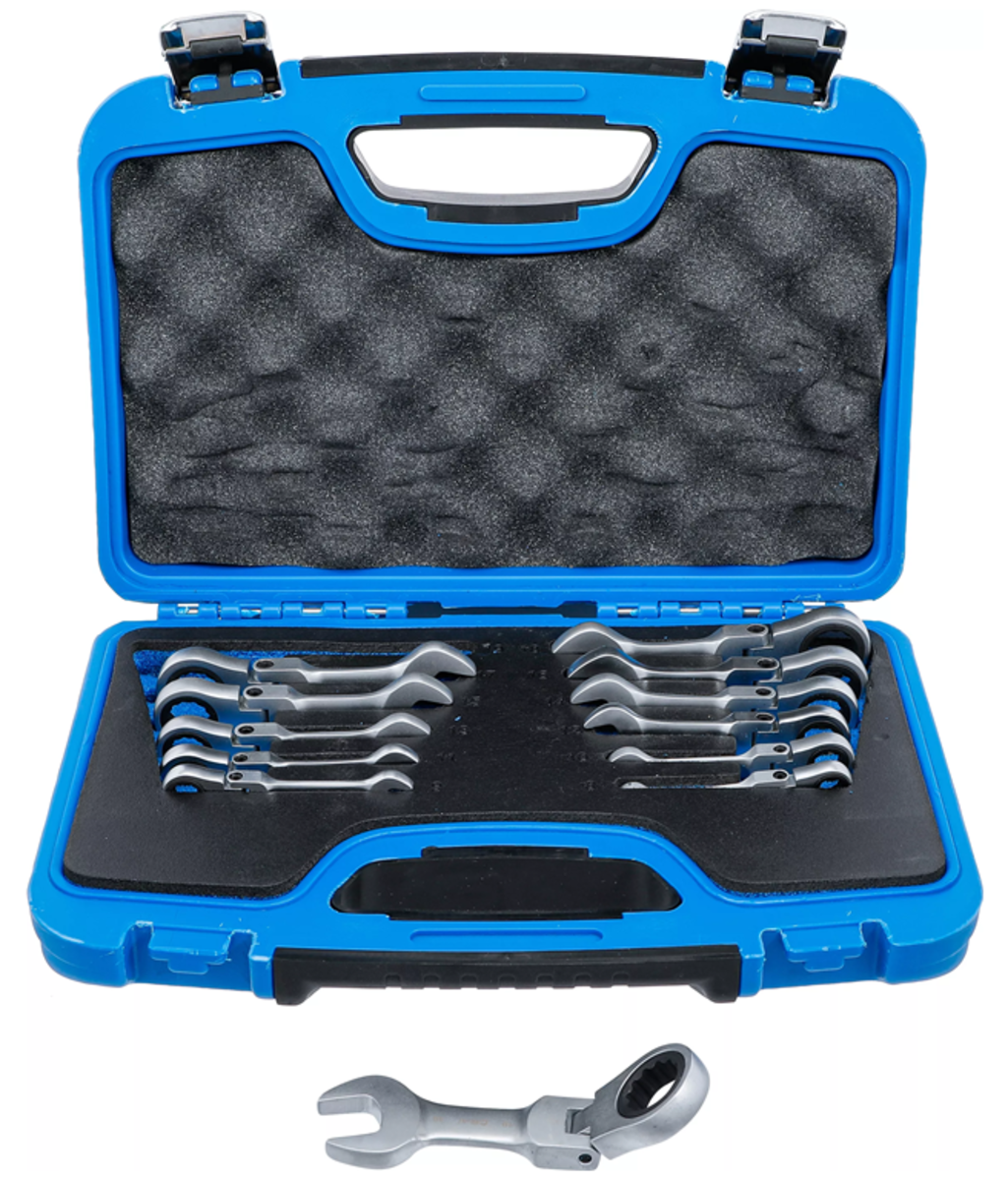 Set chei combinate cu clichet extra scurte articulate 8-19mm 12 piese BGS Technic 6543 Set chei combinate cu clichet extra scurte articulate 8-19mm 12 piese BGS Technic 6543