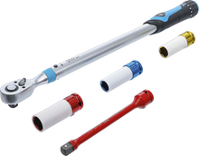 Cheie dinamometrica 1/2" 40 - 200 Nm cu 3 tubulare si prelungitor BGS Technic 2818 Cheie dinamometrica 1/2" 40 - 200 Nm cu 3 tubulare si prelungitor BGS Technic 2818