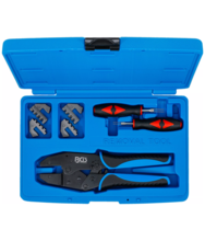 Set cleste de sertizat + accesorii pentru deblocare pini/prize electrice BGS Technic 70929 Set cleste de sertizat + accesorii pentru deblocare pini/prize electrice BGS Technic 70929
