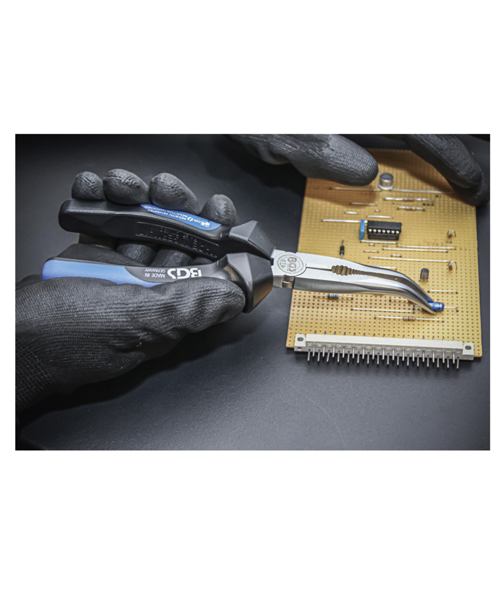 Cleste premium pentru electronisti cu cioc curbat 45° 200mm BGS Technic 673