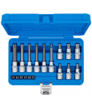 Set cu biti Torx cu gaura in mijloc 1/4" 1/2" T10-T60 cu tubulara 18piese BGS Technic 5174 Set cu biti Torx cu gaura in mijloc 1/4" 1/2" T10-T60 cu tubulara 18piese BGS Technic 5174
