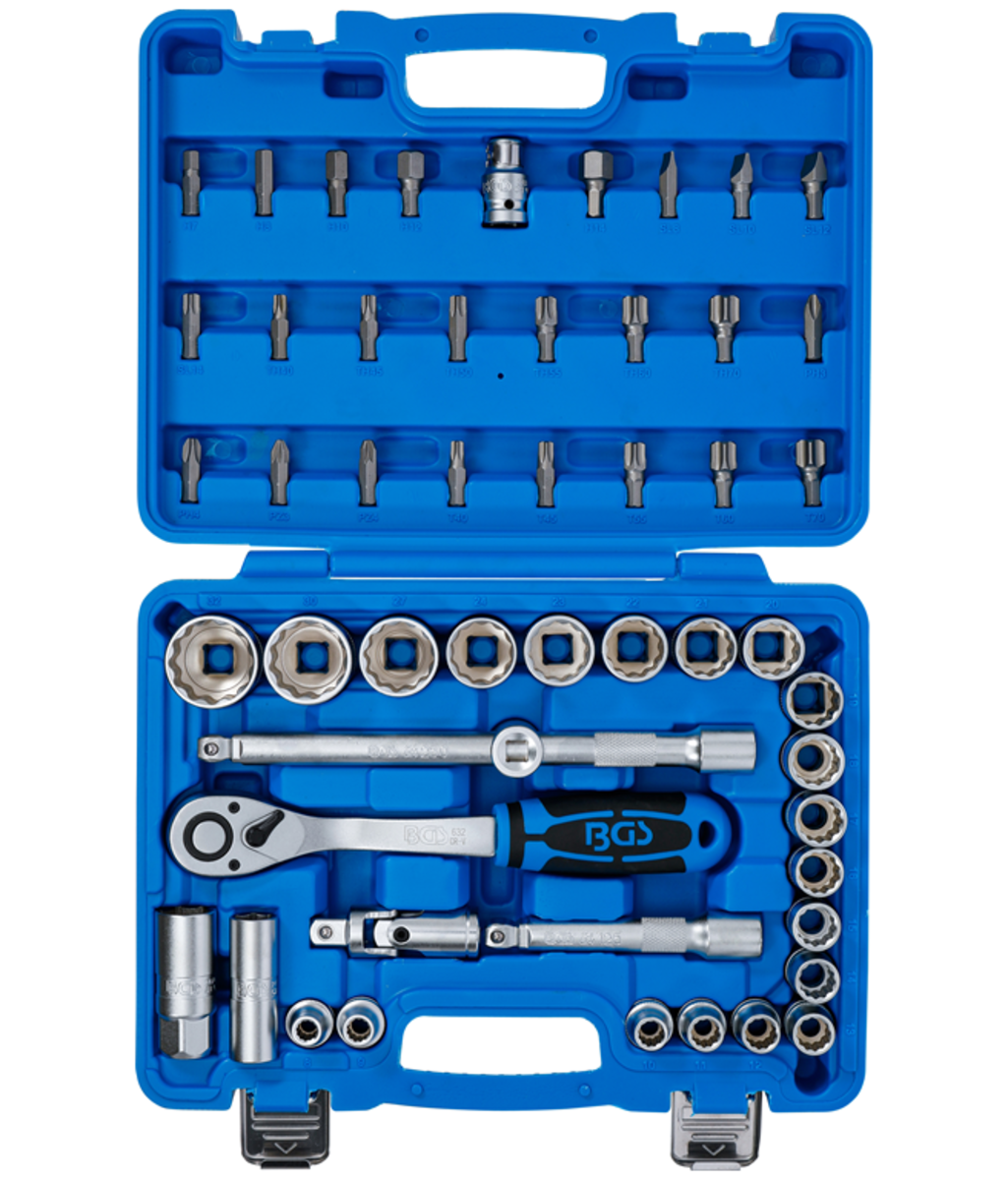 Trusa chei tubulare 1/2" in 12 colturi 8-32mm + accesorii 51piese BGS Technic 74509