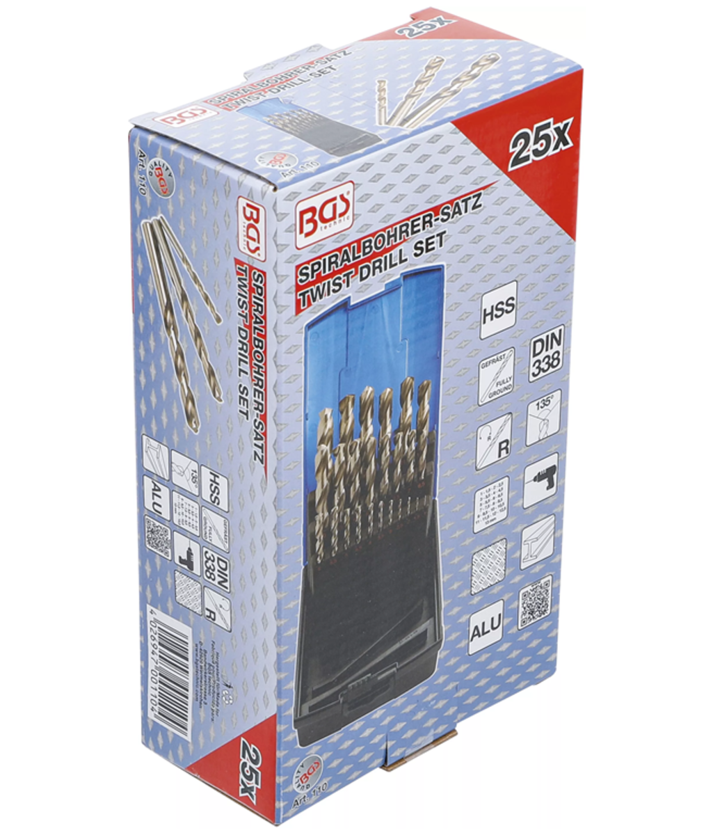 Set burghie HSS Ø 1 - 13 mm pentru metal 26 piese BGS Technic 110 Set burghie HSS Ø 1 - 13 mm pentru metal 26 piese BGS Technic 110