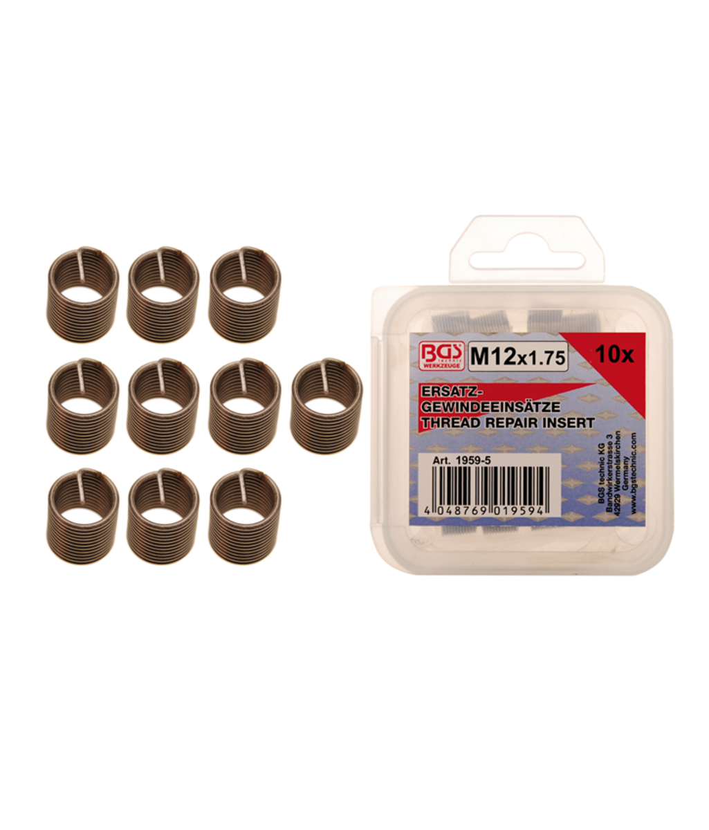 Insertii Helicoil pentru reparatii filete M12x1.75 - 10 piese BGS Technic 1959-5