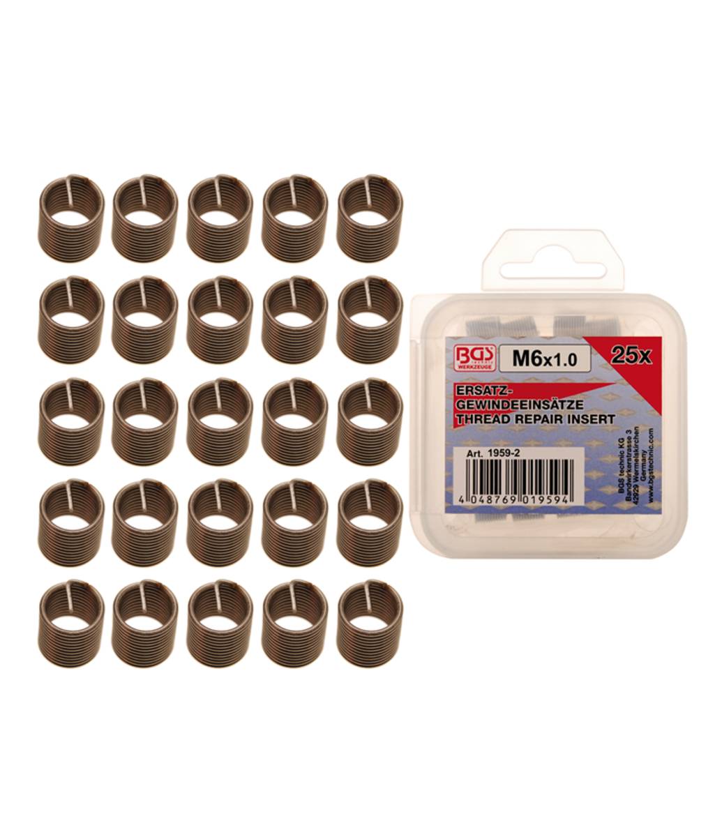 Insertii Helicoil pentru reparatii filete M6x1.0 - 25 piese BGS Technic 1959-2