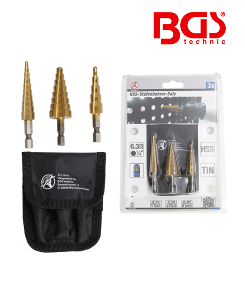 Set burghie in trepte 3-20mm 3 piese BGS Technic 1616 Set burghie in trepte 3-20mm 3 piese BGS Technic 1616