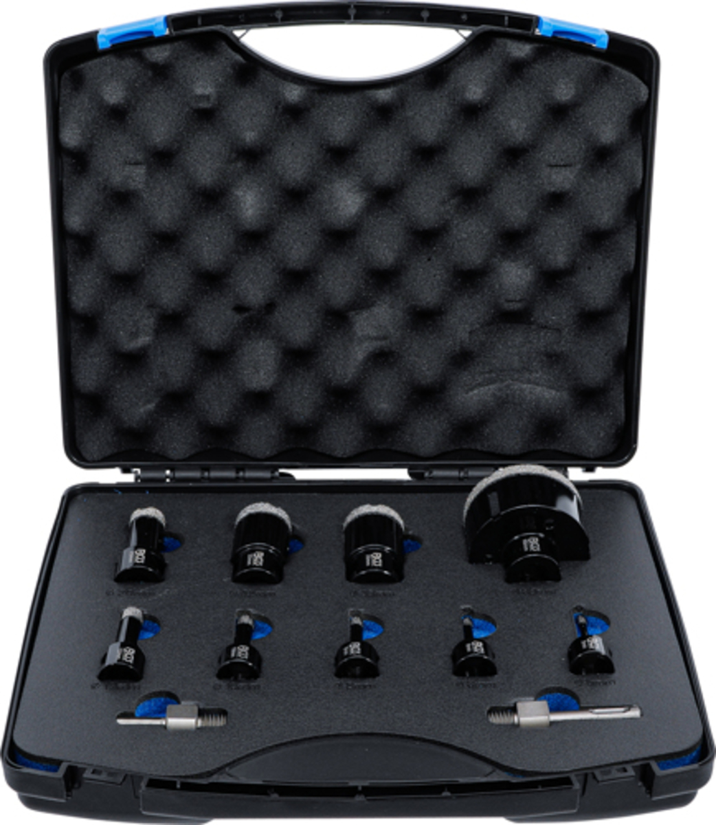 Set carote diamantate pentru placi ceramice 5 - 68mm 11 piese BGS Technic 74276 Set carote diamantate pentru placi ceramice 5 - 68mm 11 piese BGS Technic 74276