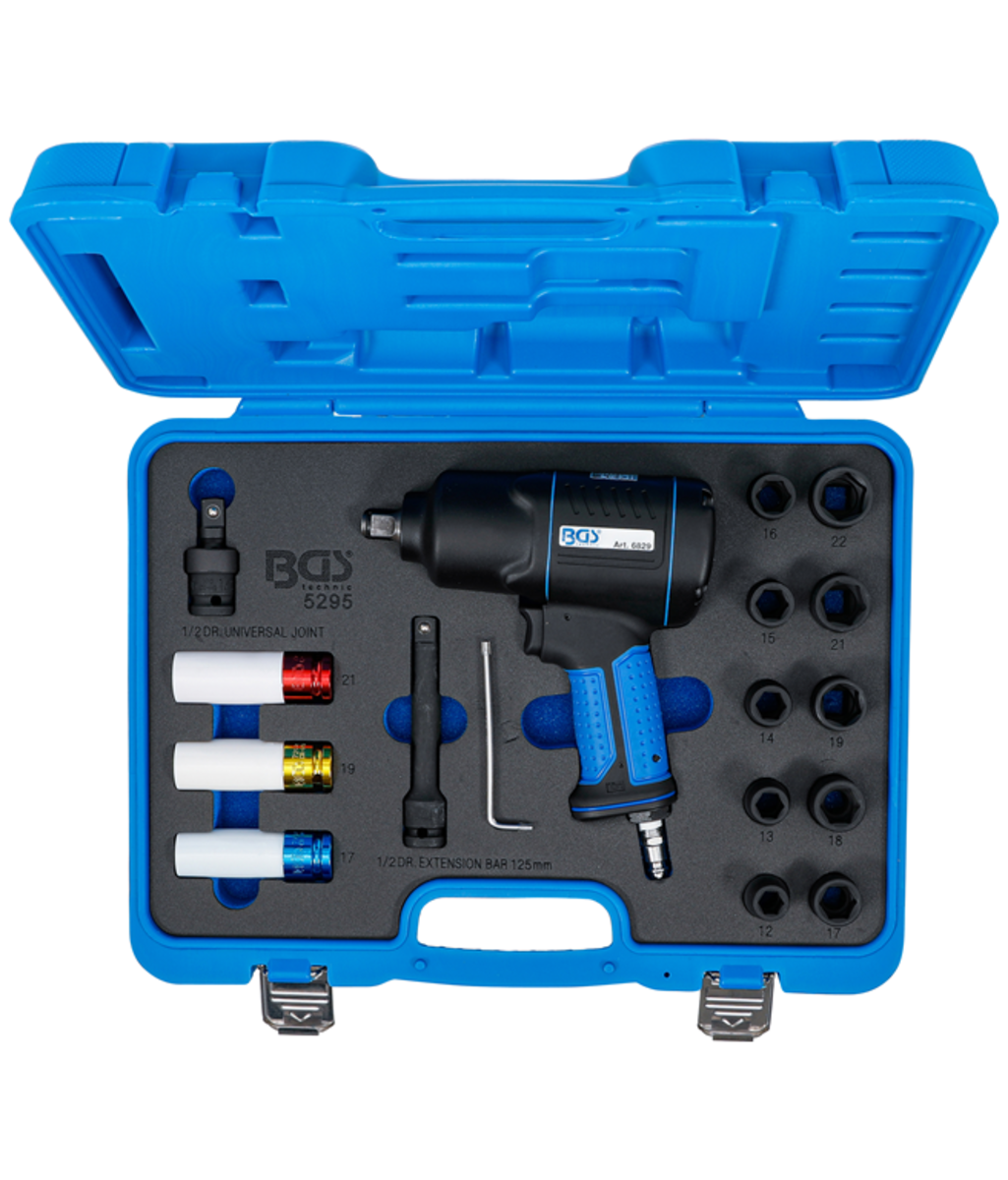 Trusa Pistol pneumatic 1/2" - 1200Nm cu tubulare de impact si tubulare pentru jante de aliaj BGS Technic 5295 Trusa Pistol pneumatic 1/2" - 1200Nm cu tubulare de impact si tubulare pentru jante de aliaj BGS Technic 5295