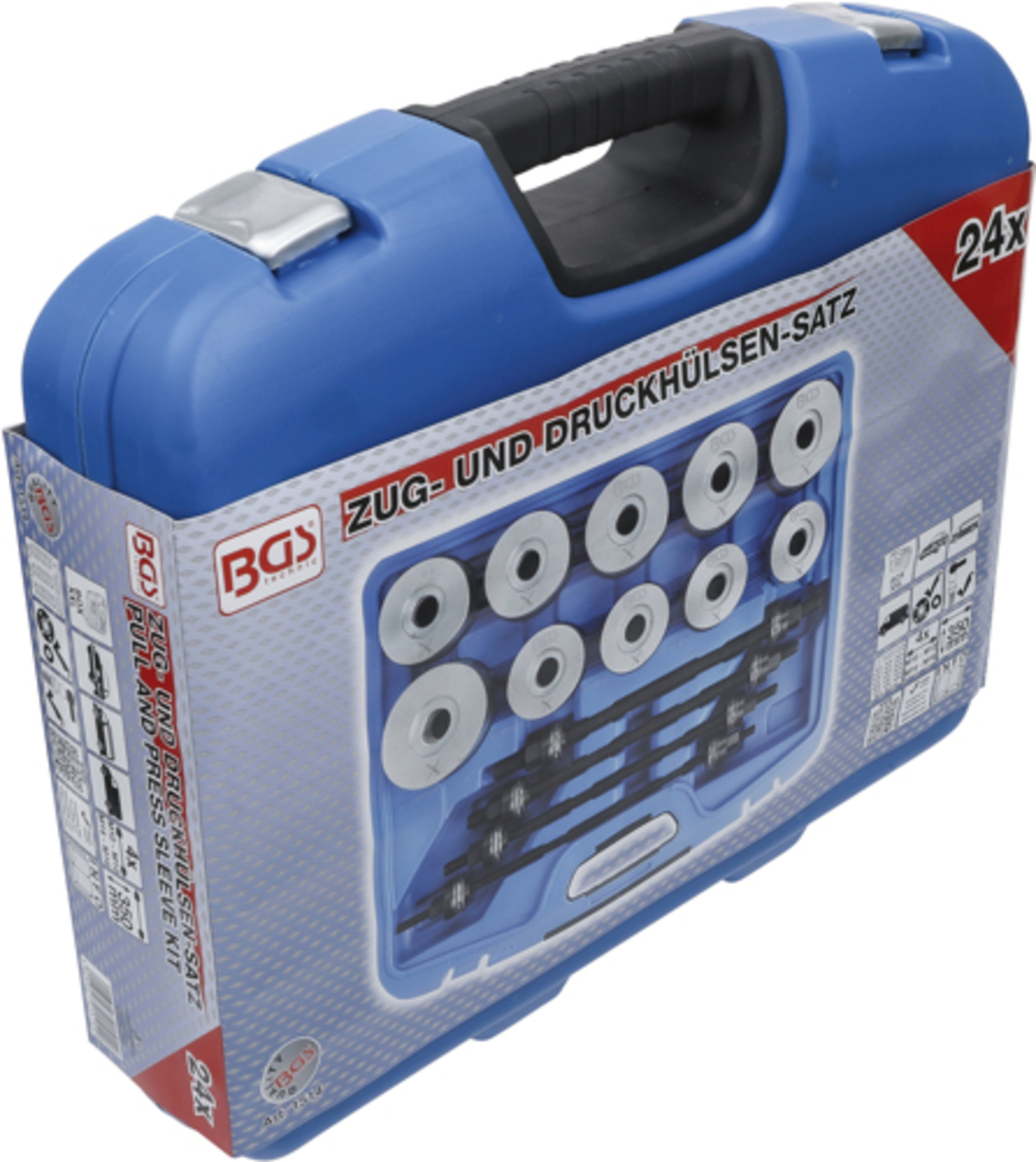 Trusa cu presa pentru bucsi si rulmenti cu 4 axe filetante BGS Technic 1514