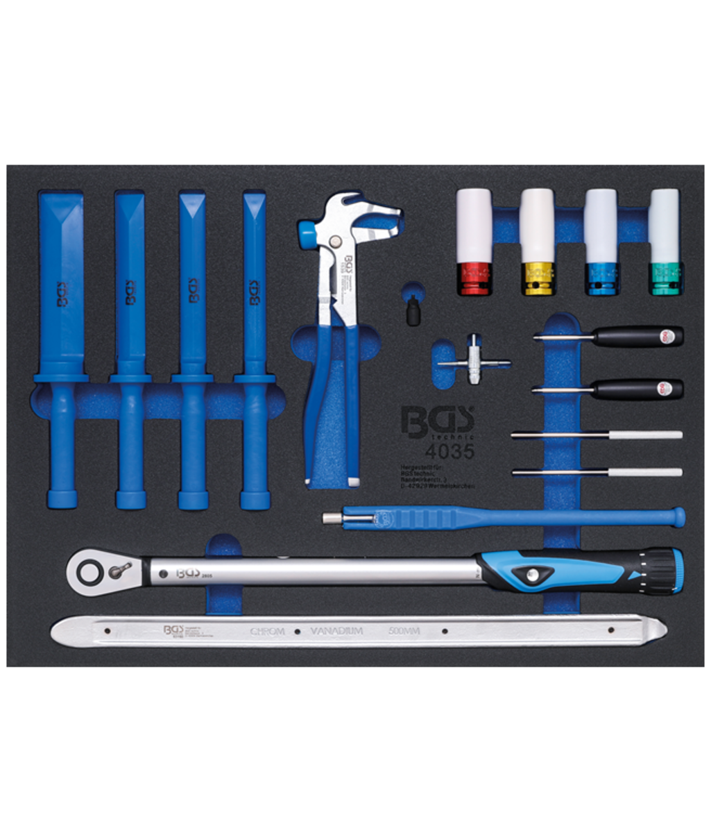Kit cu unelte speciale pentru service pneuri 18 piese BGS Technic 4035 Kit cu unelte speciale pentru service pneuri 18 piese BGS Technic 4035