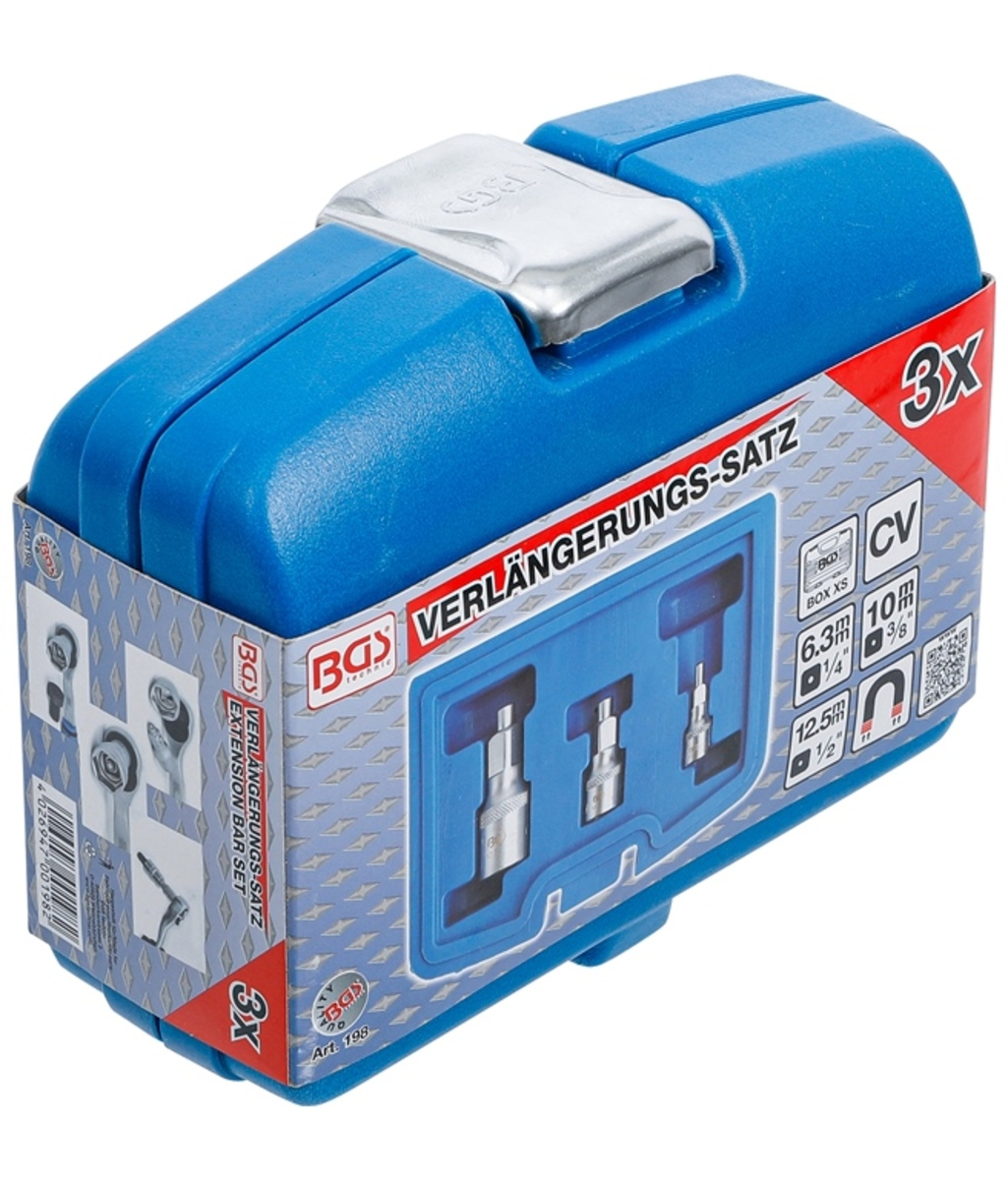 Set prelungitoare cu suport magnetic 1/4"-3/8"-1/2" 3 piese BGS Technic 198 Set prelungitoare cu suport magnetic 1/4"-3/8"-1/2" 3 piese BGS Technic 198