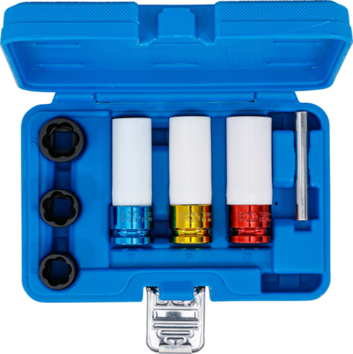 Trusa cu tubulare de impact extractoare suruburi rupte + tubulare cu protectie pentru jante 1/2" BGS Technic 74297 Trusa cu tubulare de impact extractoare suruburi rupte + tubulare cu protectie pentru jante 1/2" BGS Technic 74297