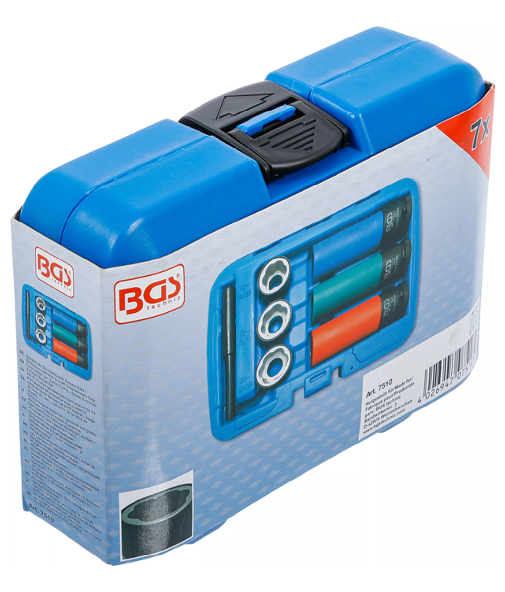 Trusa cu tubulare extractoare suruburi rupte + tubulare cu protectie pentru jante din aliaj 1/2" BGS Technic 7510 Trusa cu tubulare extractoare suruburi rupte + tubulare cu protectie pentru jante din aliaj 1/2" BGS Technic 7510