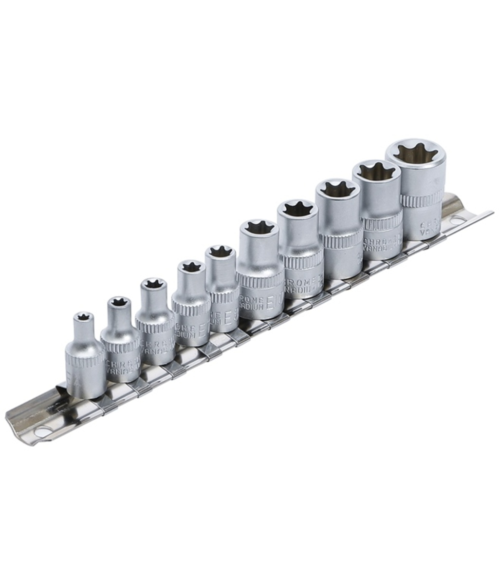Set chei tubulare Profil E 1/4"-3/8" E4-E16 10 piese BGS Technic 9548 Set chei tubulare Profil E 1/4"-3/8" E4-E16 10 piese BGS Technic 9548
