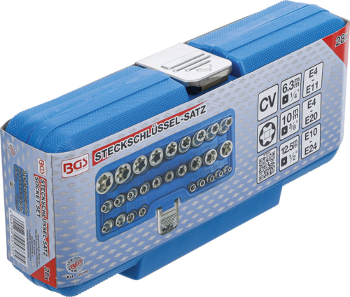 Set chei tubulare cu profil E 1/4" - 3/8" - 1/2" E4 - E24 28 piese BGS Technic 70099