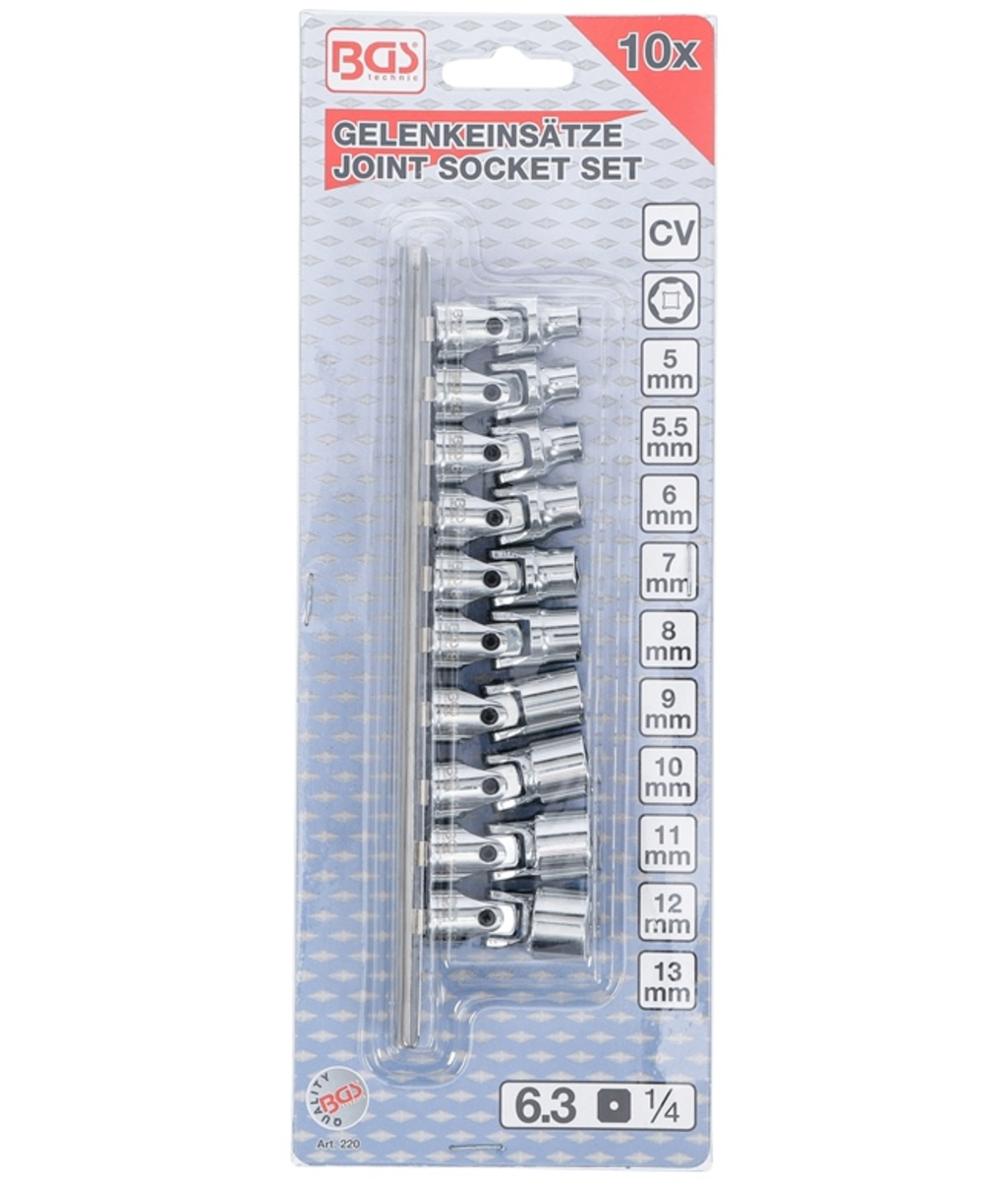 Set chei tubulare articulate 1/4" 5-13mm 10 piese BGS Technic 220 Set chei tubulare articulate 1/4" 5-13mm 10 piese BGS Technic 220