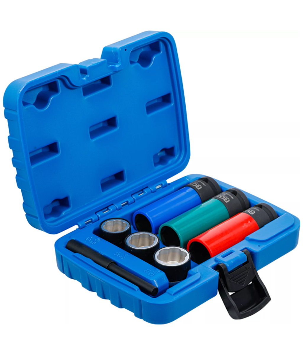 Trusa cu tubulare extractoare suruburi rupte + tubulare cu protectie pentru jante din aliaj 1/2" BGS Technic 7510 Trusa cu tubulare extractoare suruburi rupte + tubulare cu protectie pentru jante din aliaj 1/2" BGS Technic 7510