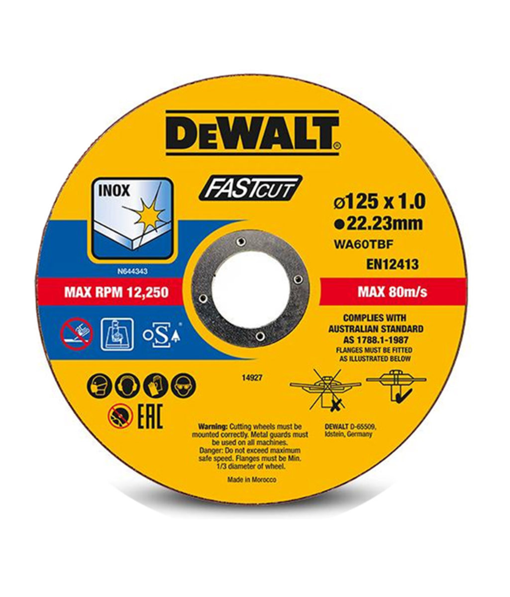 Disc debitare pentru inox 125x22.23x1mm FAST CUT Dewalt DT20540-QZ Disc debitare pentru inox 125x22.23x1mm FAST CUT Dewalt DT20540-QZ