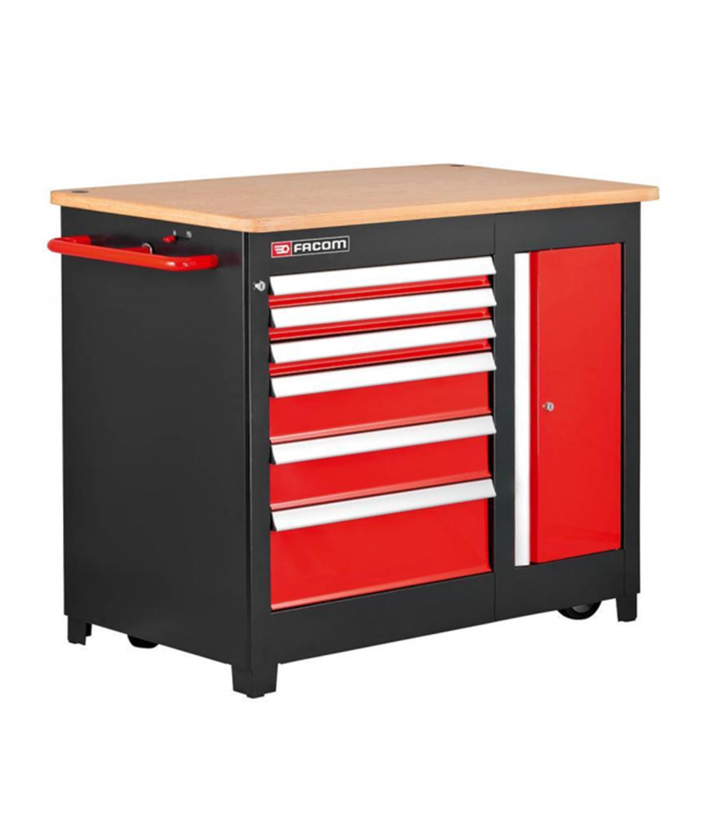 Banc de lucru cu blat din lemn mobil cu picior retractabil Facom JET.6MWB