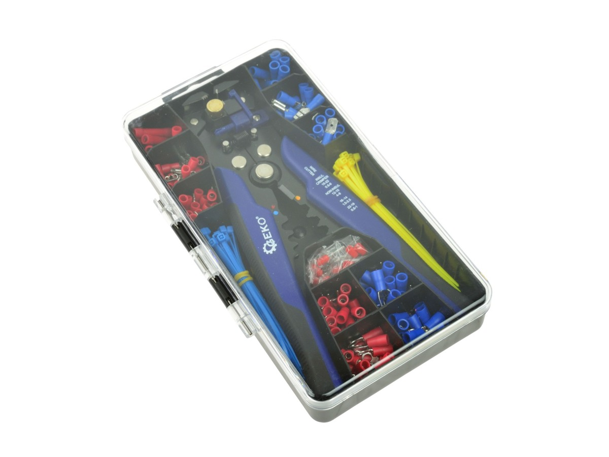 Trusa cu cleste universal decablator si sertizat automat si conectorii 260 piese Geko G01776 Trusa cu cleste universal decablator si sertizat automat si conectorii 260 piese Geko G01776