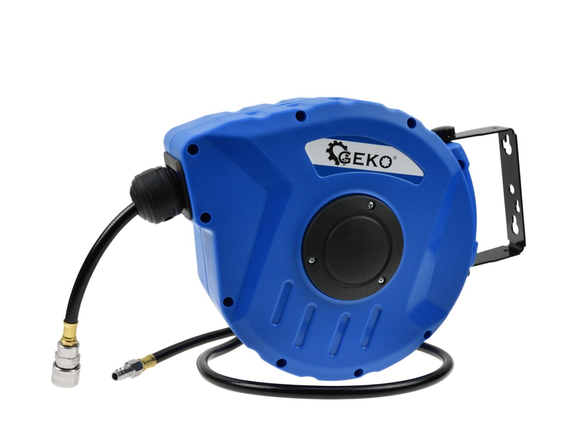 Furtun de aer pe rola cu strangere automata 10 metri Geko G03190 Furtun de aer pe rola cu strangere automata 10 metri Geko G03190