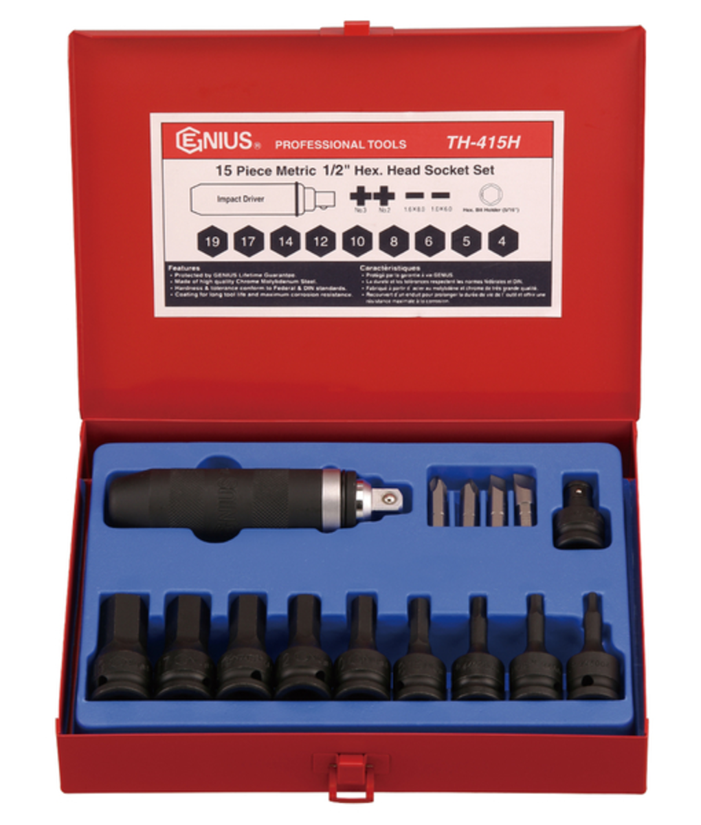 Trusa surubelnita de impact cu tubulare Genius Tools  15 piese