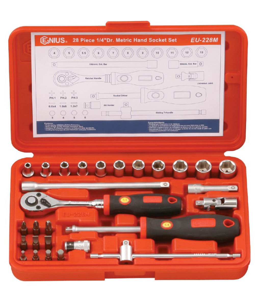 Trusa tubulare si accesorii in inch 1/4" Genius Tools 28 piese