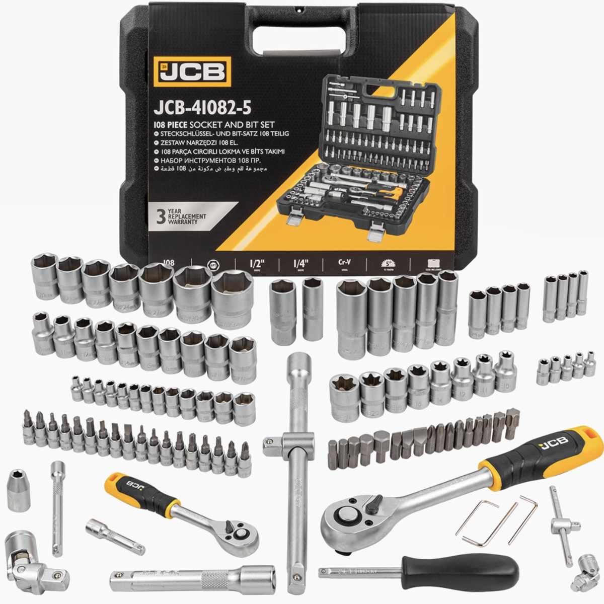 Trusa de scule 1/4"- 1/2" 108 piese  JCB Tools JCB-41082-5 Trusa de scule 1/4"- 1/2" 108 piese  JCB Tools JCB-41082-5