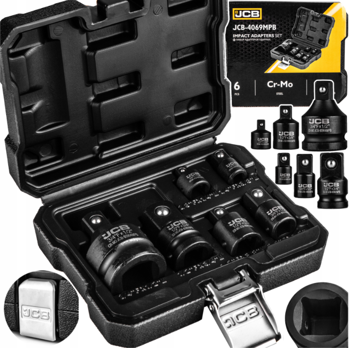 Trusa cu adaptoare de impact 1/4" - 3/4" - 6 piese JCB TOOLS JCB-4069MPB Trusa cu adaptoare de impact 1/4" - 3/4" - 6 piese JCB TOOLS JCB-4069MPB