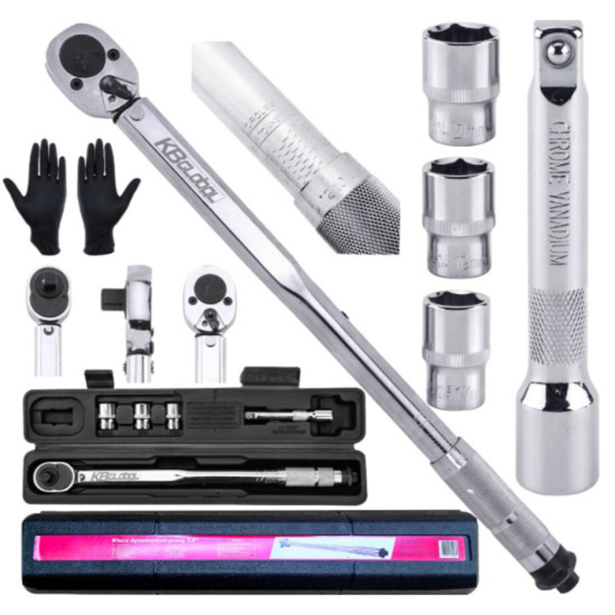 Cheie dinamometrica 1/2” 28 - 210Nm cu prelungitor si tubulare 17/19/21mm KB Global KBTW28210 Cheie dinamometrica 1/2” 28 - 210Nm cu prelungitor si tubulare 17/19/21mm KB Global KBTW28210