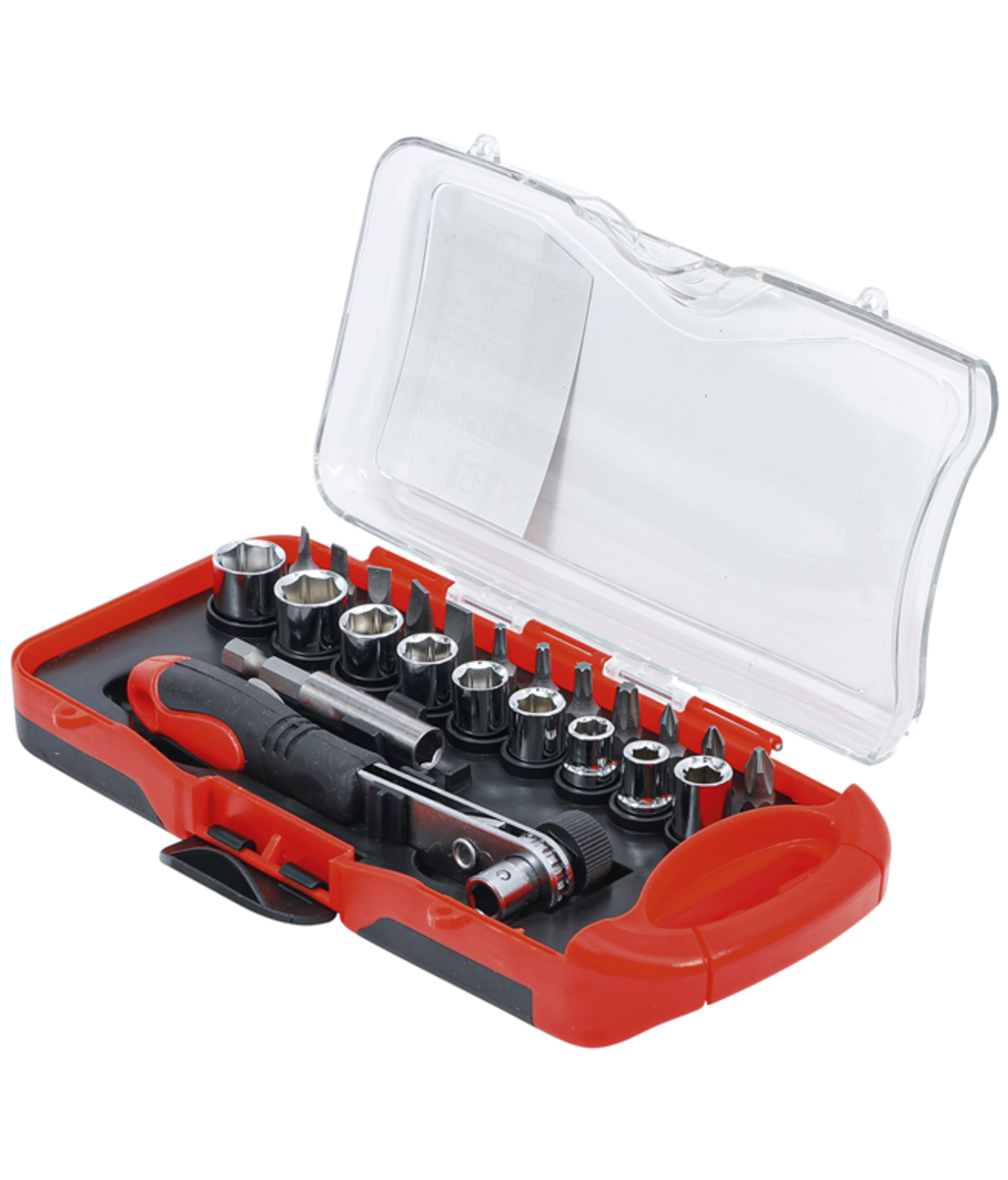 Mini trusa de biti si tubulare cu clichet dual 1/4" BGS - Do it yourself 20123