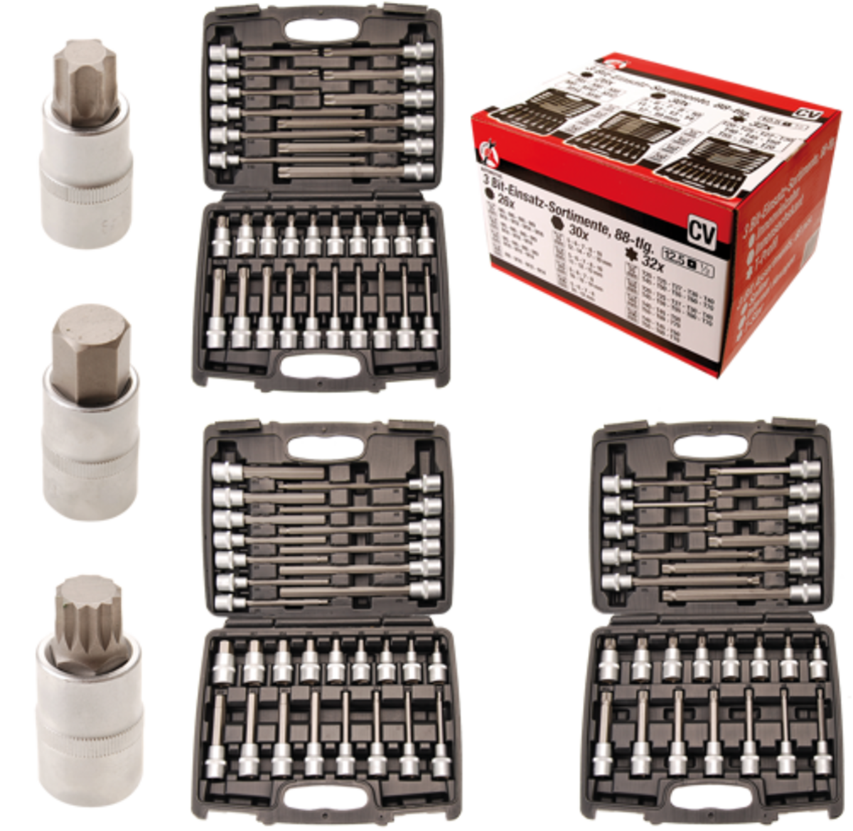 Pachet 3 x Truse biti Torx + Spline + Imbus 1/2"  88 piese BGS Do it yourself 5186
