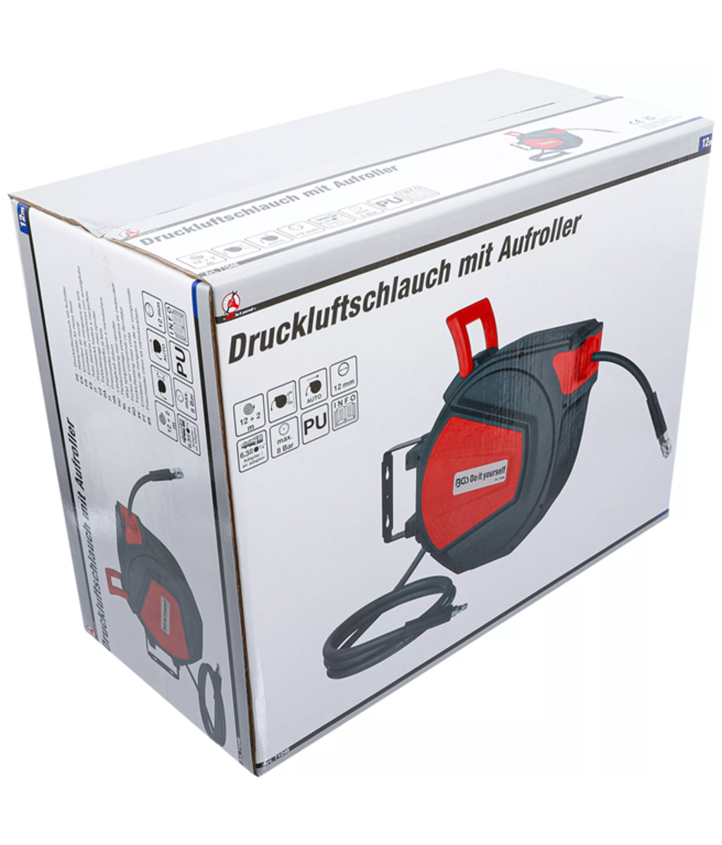 Furtun de aer pe rola cu strangere automata 12+2metri cu interior de 12mm si exterior de 16mm BGS - Do it yourself 71048 Furtun de aer pe rola cu strangere automata 12+2metri cu interior de 12mm si exterior de 16mm BGS - Do it yourself 71048
