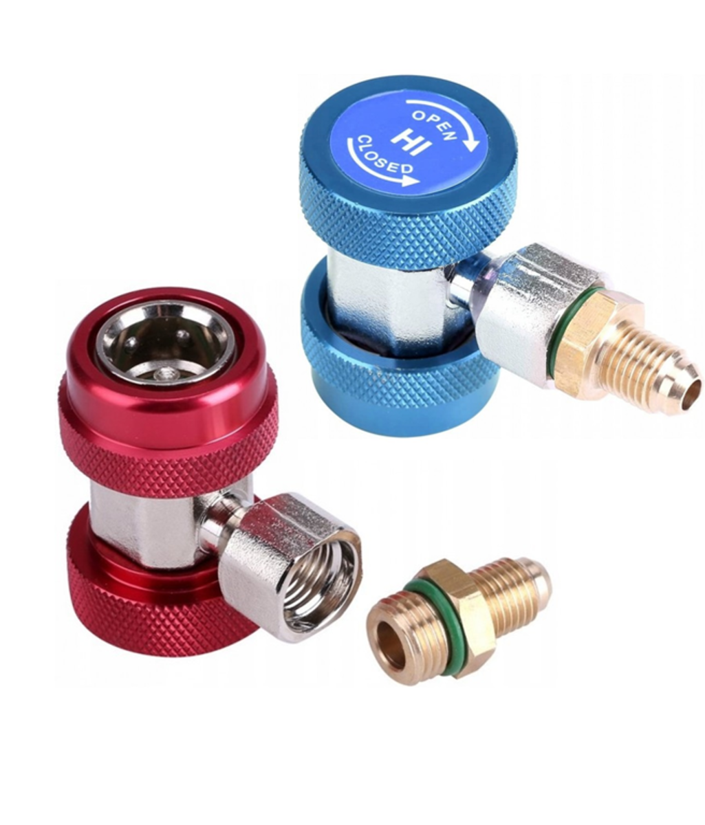 Set cupla rapida cu robinet si adaptor pentru aparat clima R134A Resser 07-1023+07-1024