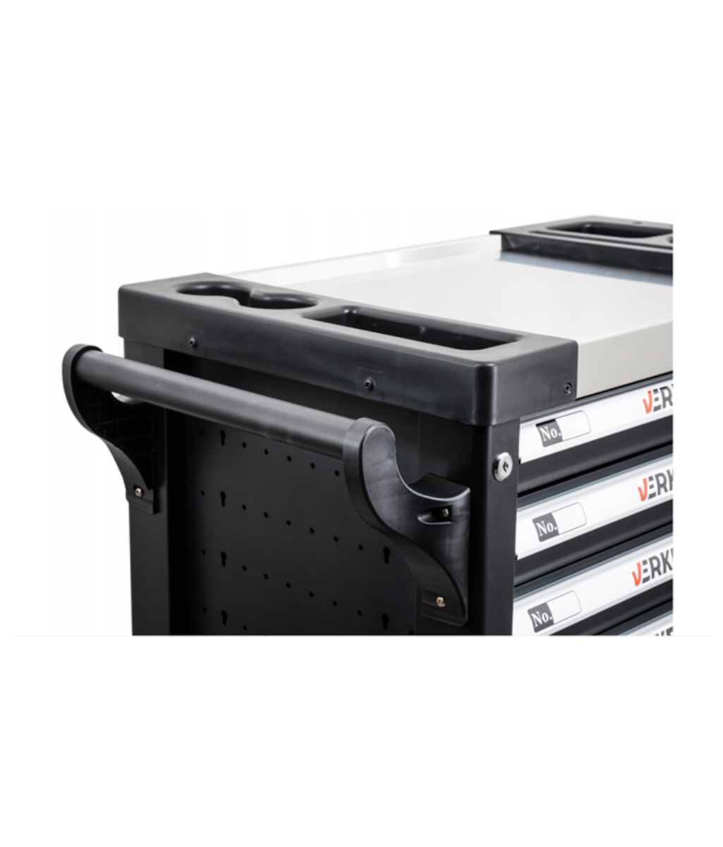 Dulap de scule cu 7 sertare echipat cu banc metalic 298 piese + spatiu lateral de depozitare Verke V33110 Dulap de scule cu 7 sertare echipat cu banc metalic 298 piese + spatiu lateral de depozitare Verke V33110