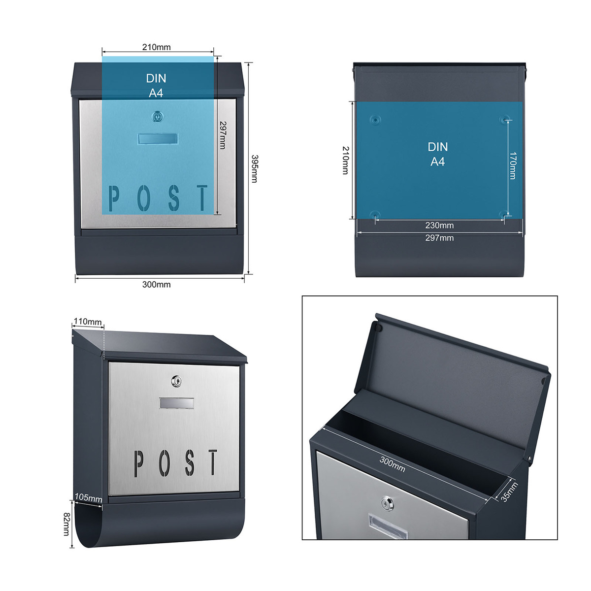 Cutie postala cu suport pentru ziar Antracit V38 Wiltec 60978 Cutie postala cu suport pentru ziar Antracit V38 Wiltec 60978