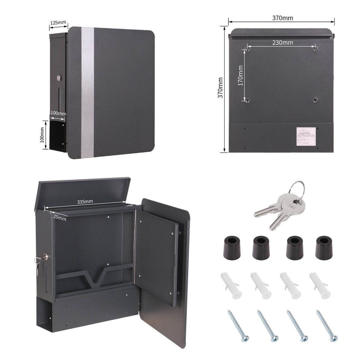 Cutie postala moderna cu loc pentru ziar Antracit V54 Wiltec 63376