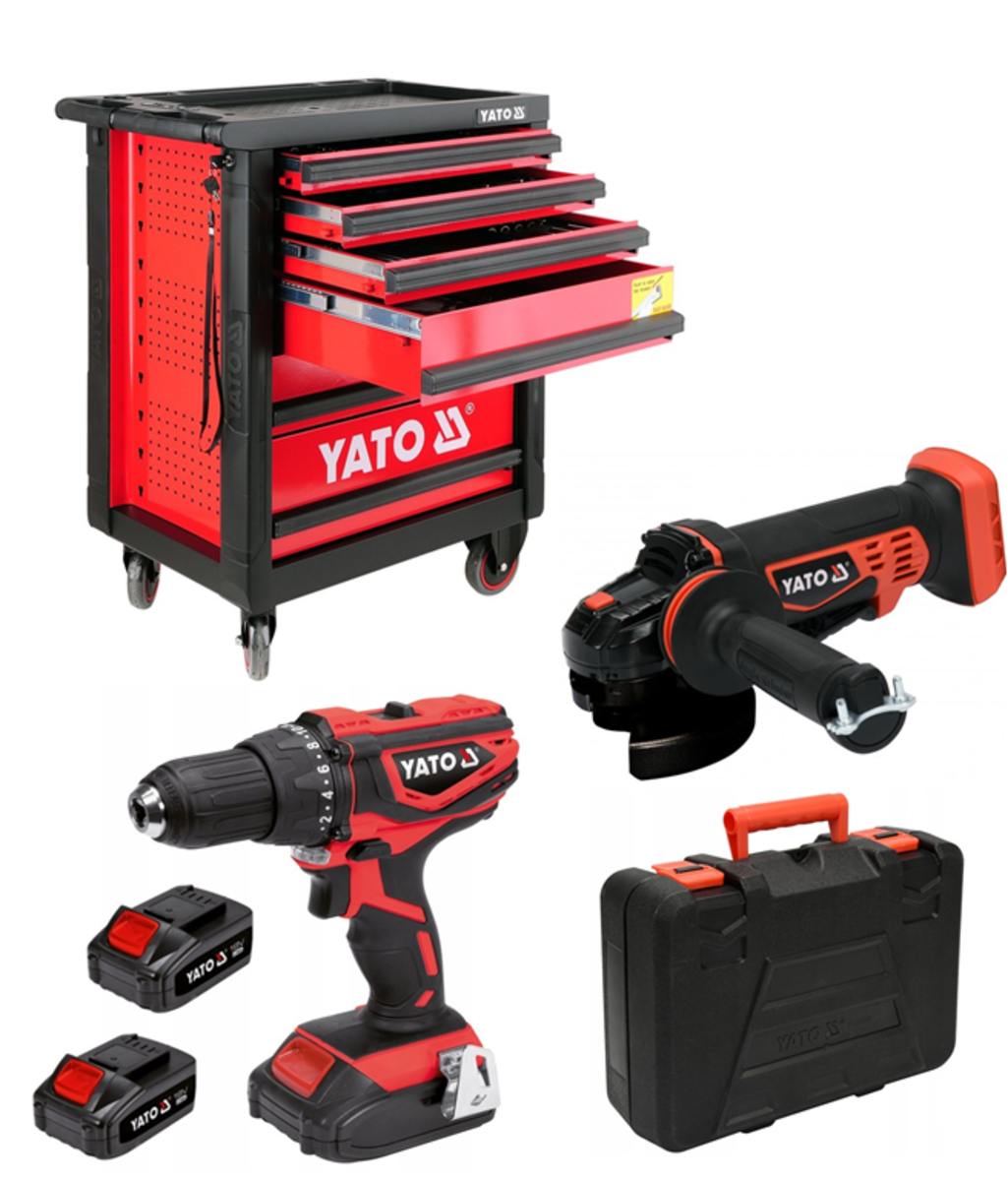 Pachet Dulap de scule echipat 177 piese YT-55300 + Masina de gaurit 18V - Polizor 18V 2 x 3Ah YATO Pachet Dulap de scule echipat 177 piese YT-55300 + Masina de gaurit 18V - Polizor 18V 2 x 3Ah YATO