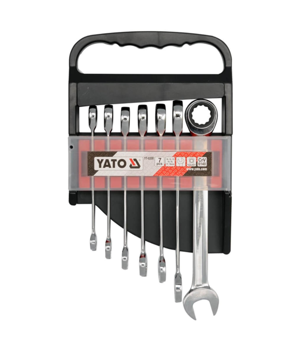 Set chei combinate cu clichet 10 - 19mm YT-0208 YATO (7 piese) Set chei combinate cu clichet 10 - 19mm YT-0208 YATO (7 piese)
