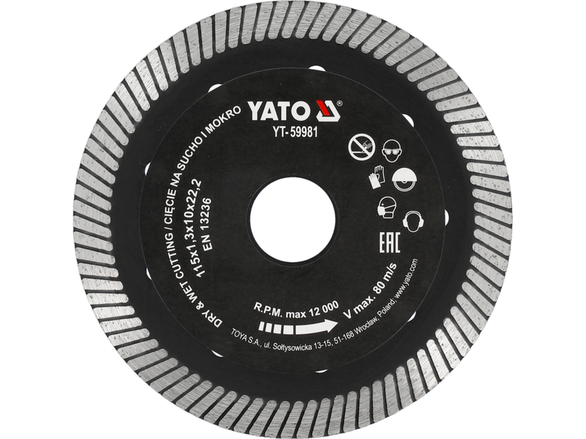 Disc diamantat 115x22.2x1.3mm YATO YT-59981 Disc diamantat 115x22.2x1.3mm YATO YT-59981