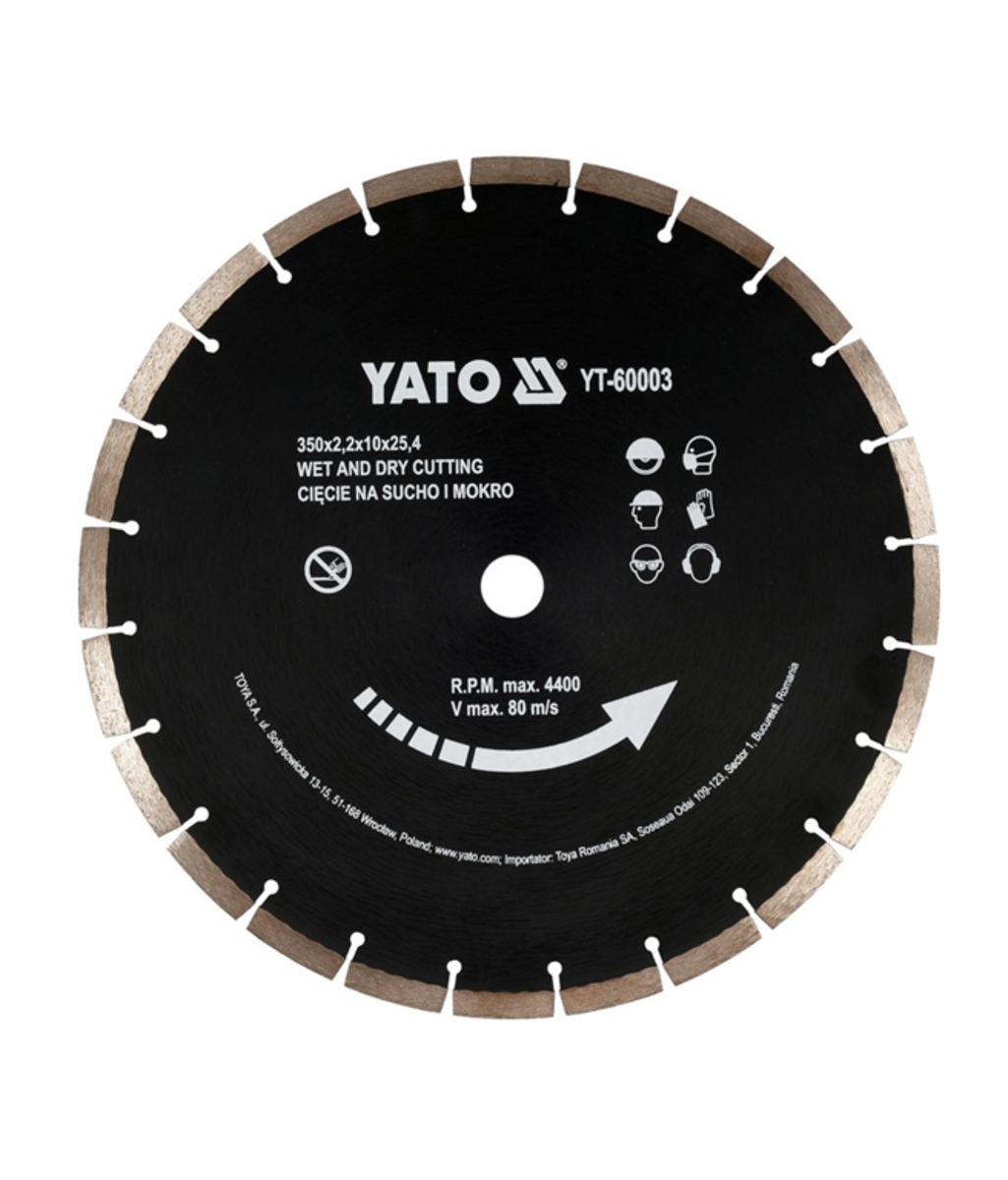 Disc diamantat pentru beton 350x25.4mm YATO YT-60003 Disc diamantat pentru beton 350x25.4mm YATO YT-60003