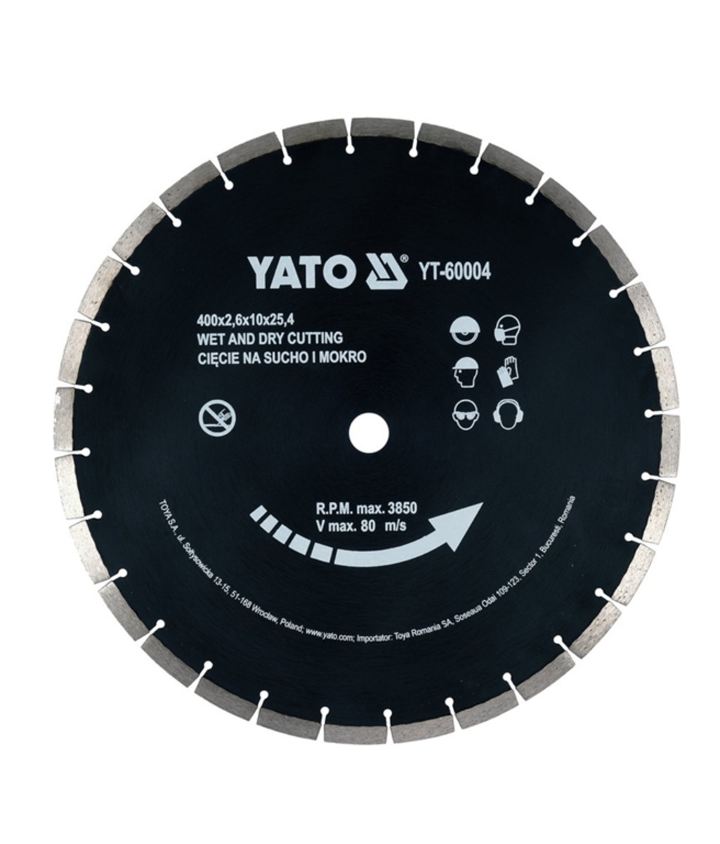 Disc diamantat pentru beton 400x25.4mm YATO YT-60004 Disc diamantat pentru beton 400x25.4mm YATO YT-60004
